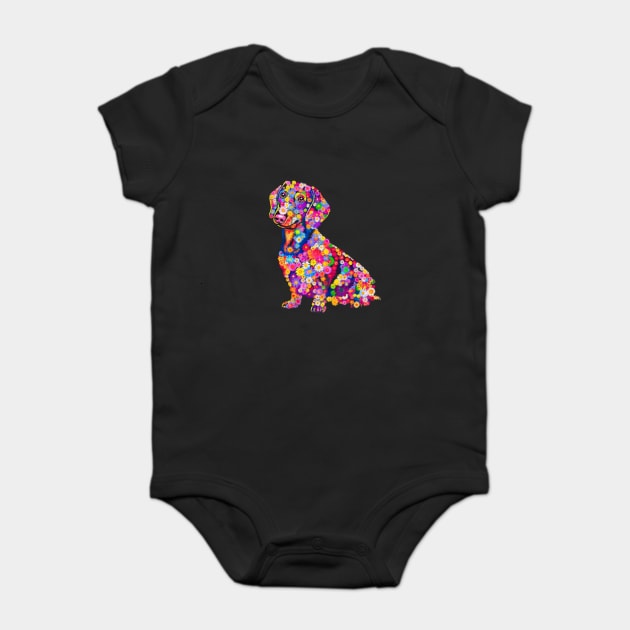 Colorful Artistic Representation of Dog Various Flowers Baby Bodysuit by animegirlnft